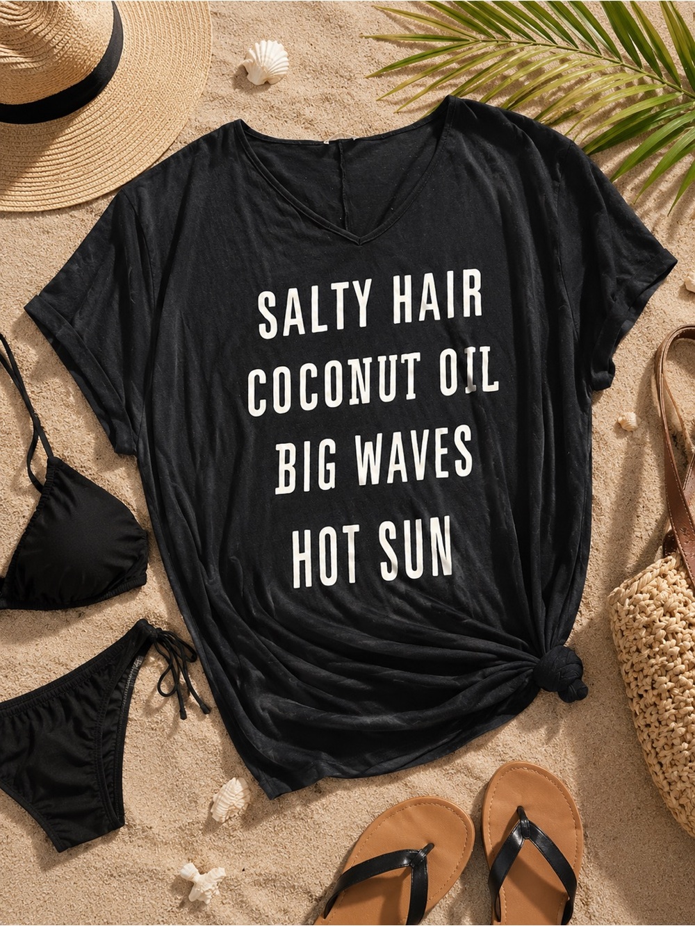 Graphic Swim Cover Up "Salty Hair" Black & White